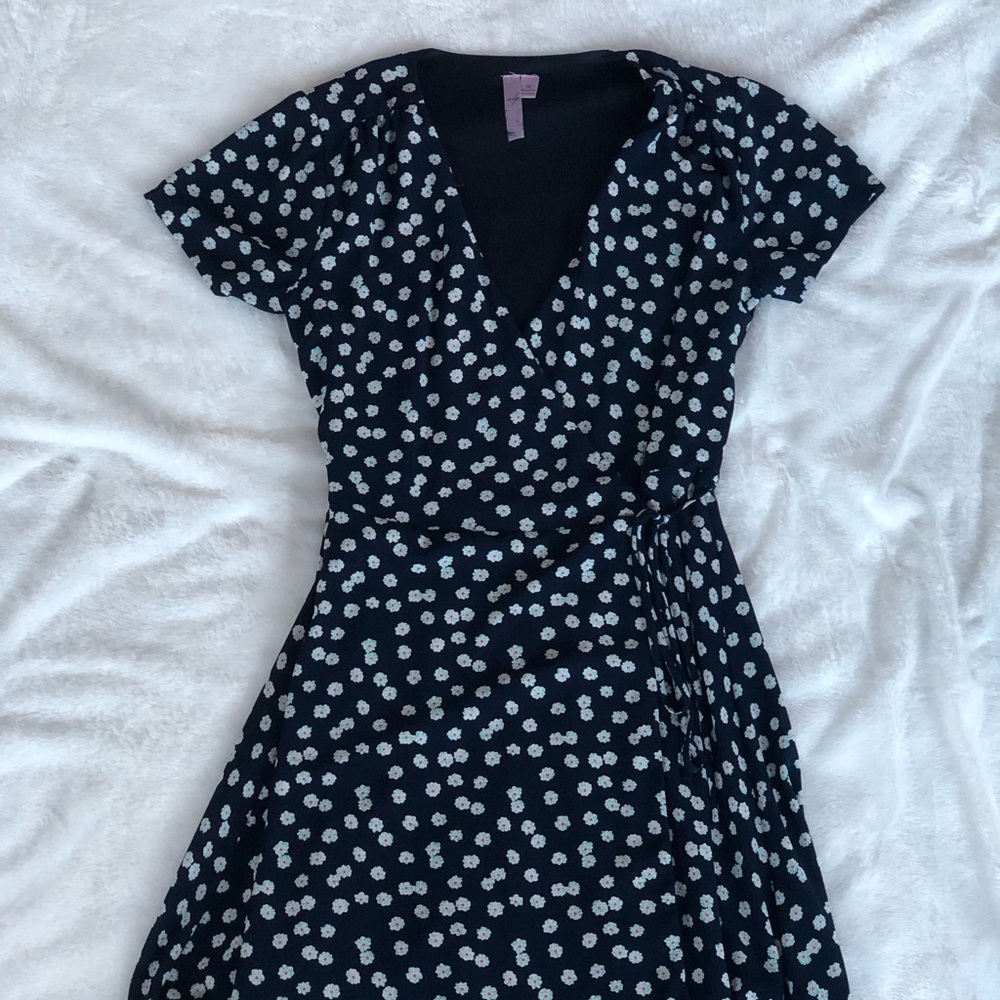 Alya Navy-Blue Patterned Wrap Dress